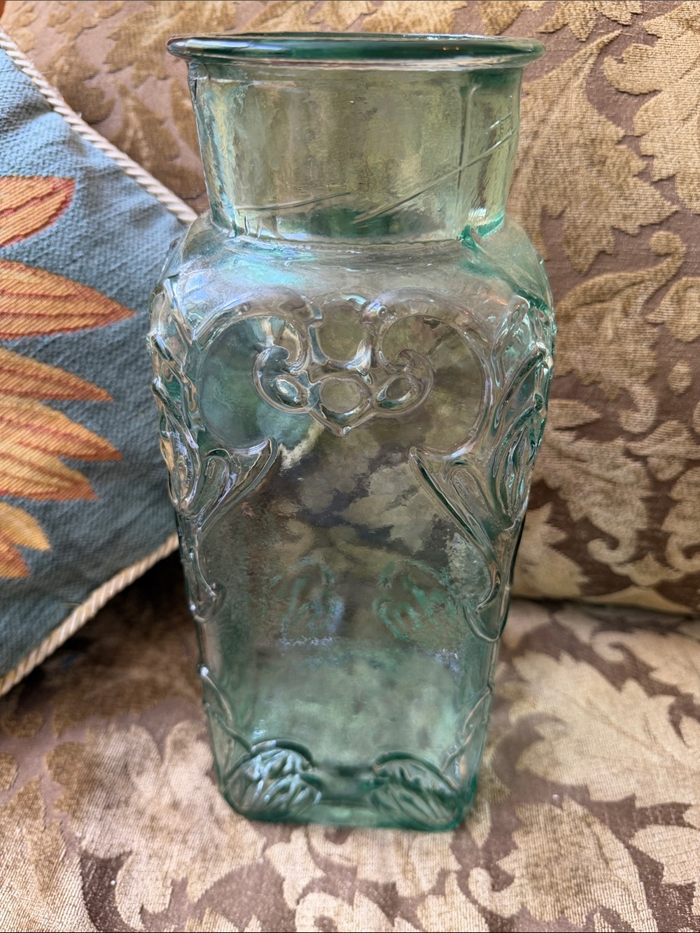 Vintage Pressed Recycled Embossed Glass Repurposed Vase